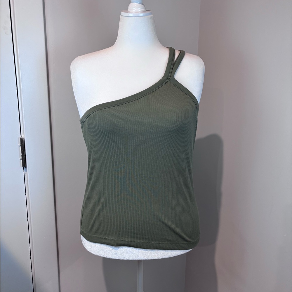 Old Navy Green Ribbed One Shoulder Tank Top XXL Built-In Bra